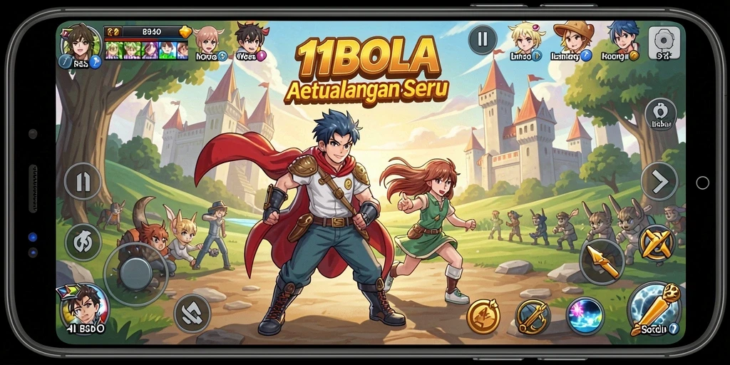 Tangkapan layar gameplay menarik dari 11BOLA yang menampilkan karakter Anime.