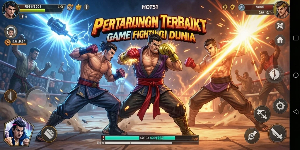 Screenshot gameplay HOT51 menampilkan aksi pertarungan yang intens dan karakter yang dinamis.
