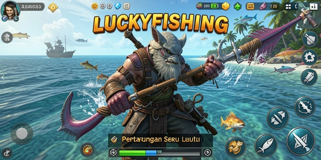 Tampilan gameplay LUCKYFISHING yang menakjubkan dan seru.