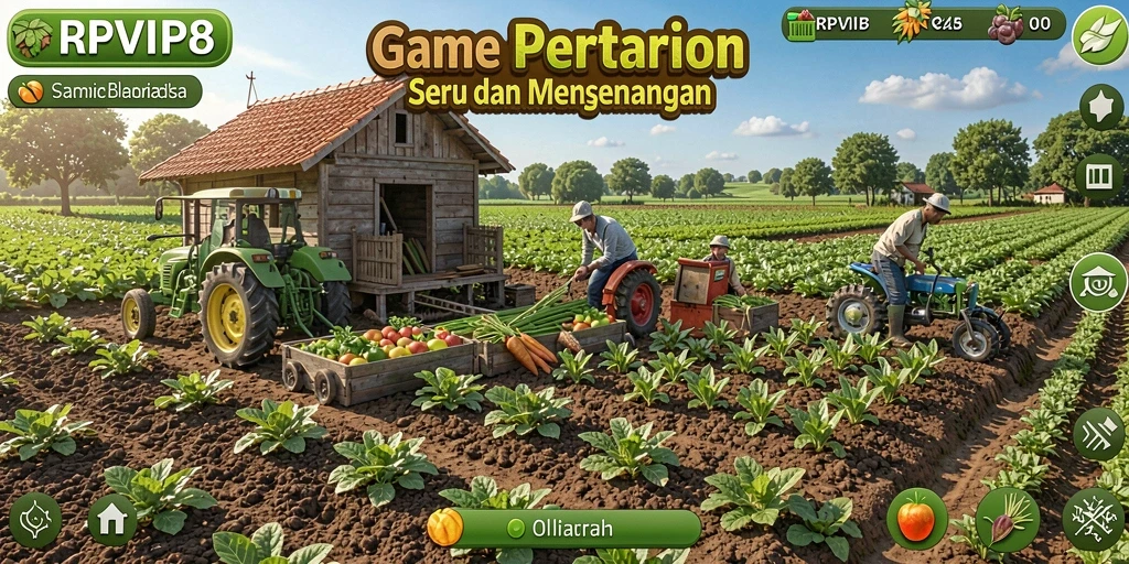 Gameplay RPVIP8 menampilkan aktivitas berkebun yang seru.