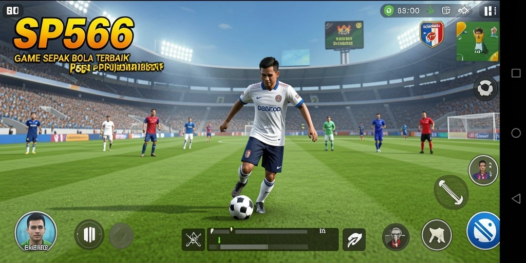 Screenshot gameplay SP666 yang menunjukkan aksi sepak bola intens.